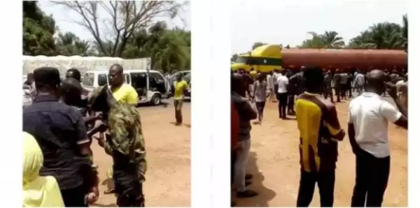 Man Forces Soldier To Pay N100K For Damaging His Tyre (Photos)